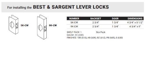 1-For installing the BEST  SARGENT LEVER LOCKS